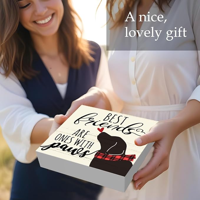 Best Friends Are Ones With Paws Dog Wood Box Sign Decor, Dog Lovers Gifts, Cute Dog Decorations for The Home Kitchen Bathroom Living Room Bedroom Shelf Tabletop Farmhouse Decor, 5 x 5 Inch