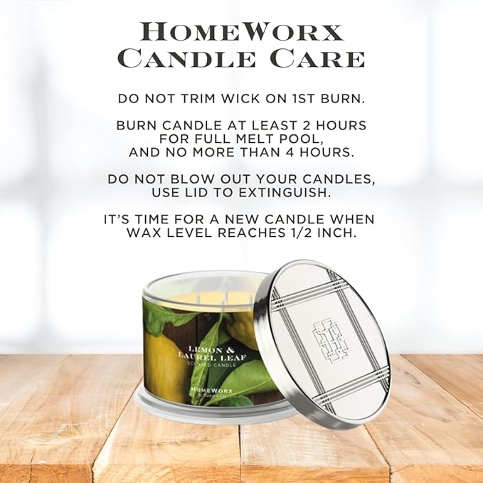 HomeWorx by SLATKIN + CO. Candle- Lemon & Laurel Leaf, 18 oz. Premium Scented Candle