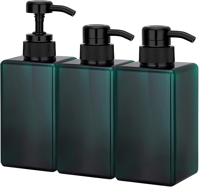 Suream 3Packs Empty Pump Shampoo Bottles, 15oz/450ml Refillable Conditioner Dispenser for Bathroom, Reusable Liquid Dispenser Bottle for Kitchen Sink, Laundry Room, Salon, SPA, Restaurant, Blue