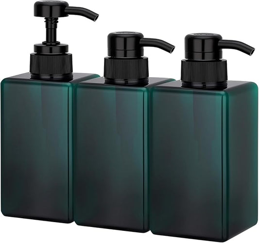 Suream 3Packs Empty Pump Shampoo Bottles, 15oz/450ml Refillable Conditioner Dispenser for Bathroom, Reusable Liquid Dispenser Bottle for Kitchen Sink, Laundry Room, Salon, SPA, Restaurant, Blue