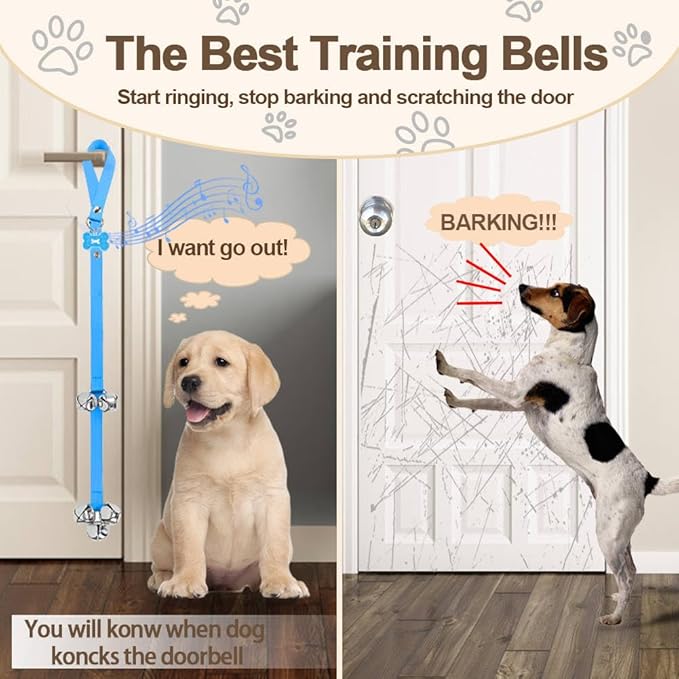 2 Pack Dog Bells, Puppy Potty Training Bell Dog Doorbell Potty Train Dog Bell for Potty Training Door Bells for Dogs to Ring to Go Outside Jingle Bells for Door Knob (Light Blue)