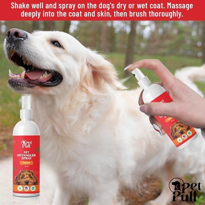 Detangler Spray - Dog Grooming Puppy Detangler Spray to Comb Through Knots, Mats, and Tangles - Detangling Spay for Dogs Pet Papaya Scent - Made in The USA (16 Oz)