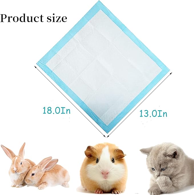 100 Pcs Disposable Rabbit Pee Pads,Small Animal Potty Training Pads Guinea Pig Cage Liners Leak-Proof Super Absorbent with Quick-Dry Surface Small Pet for Kitten Hedgehog Hamster Chinchilla