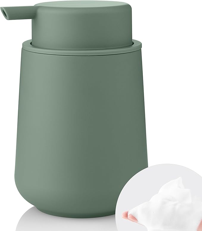 Sage Green Foaming Hand Soap Dispenser Plastic 11 oz - Modern Minimalist Style for Bathroom & Kitchen Countertop Refillable