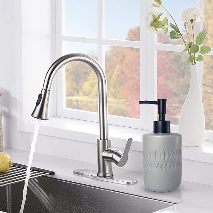 Gray Soap Dispenser with Matte Black Pump for Bathroom,Cylindrical Lotion Dispenser,12oz Ceramic Relief Hand Dish Soap Dispenser,Refillable Liquid Dispenser for Kitchen (Relief Gray)