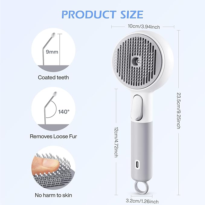 Pet Steam Brush, 3-in-1 Spray Grooming Brush USB Rechargeable, IPX7 Waterproof Deshedding Comb with Self-Cleaning & 2 Speeds for Cats and Dogs with Long Short Hair Cat Brush