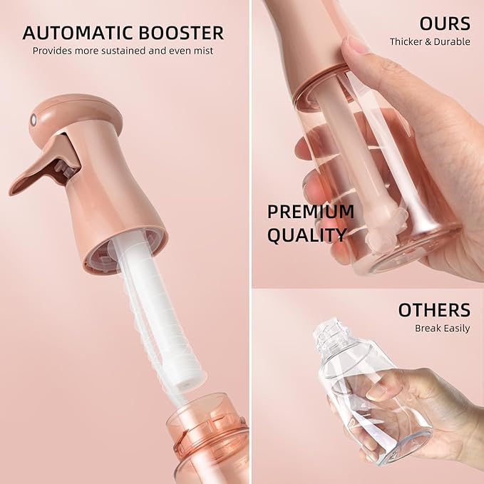 airbee Spray Bottle For Hair, Continuous Mister Sprayer, Ultra Fine Mist Empty Spraying Water Bottles for Hairstyling, Barbers, Salons, Essential Oil Scents, Cleaning, Plants (2 Pack, 6.8 OZ)