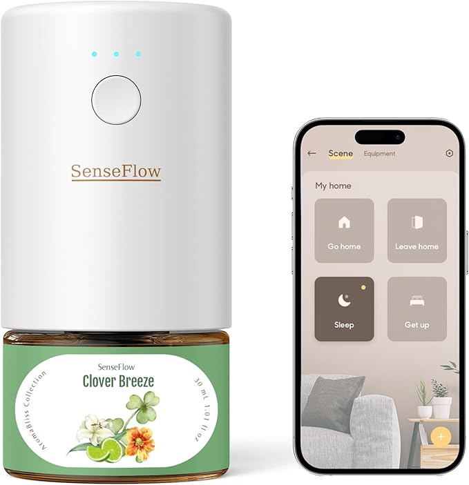 SF101S Smart Wi-Fi Waterless Ultrasonic Essential Oil Diffuser–100% Plant-Based,120-Day Natural Air Freshener & Aromatherapy scent Diffuser Covers 100㎡ for Home,Hotel-Clover Breeze