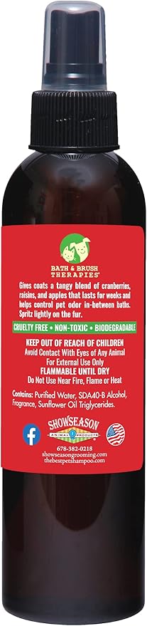 Showseason Animal Products Bath & Brush Therapies® Merry Cranberry Pet Cologne 4.5 oz For Dogs | Long-Lasting Odor Eliminator | Paraben-Free | Biodegradable | Made in USA