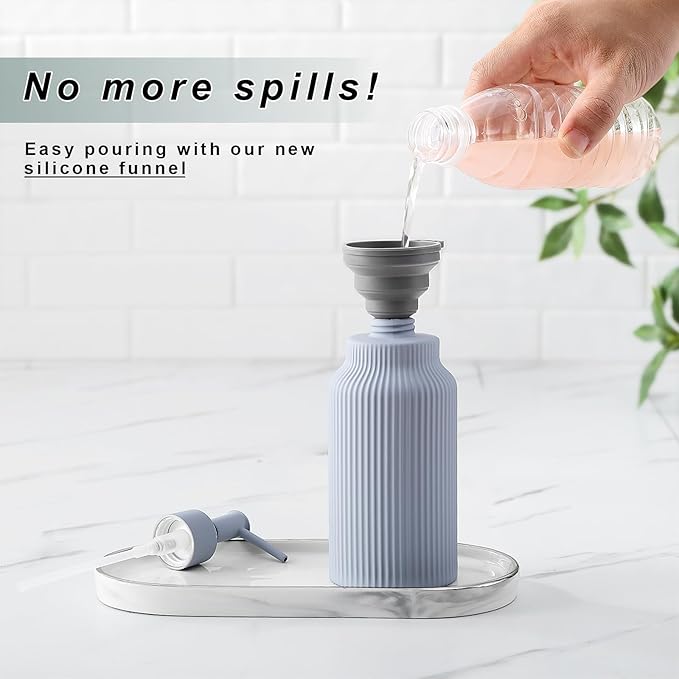 Modern Ceramic Soap Dispenser for Bathroom，14oz Ceramic Soft Touch Hand Lotion Dispenser with Pump，Liquid soap Dispenser for Kitchen Rubber Paint (Blue)