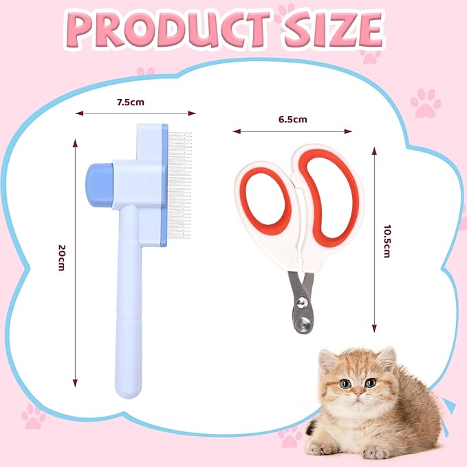 3 Pcs Pet Flea Comb Set, Self Cleaning Pet Comb with Stainless Steel Teeth, Flea Brush for Cat & Dogs with Scissors