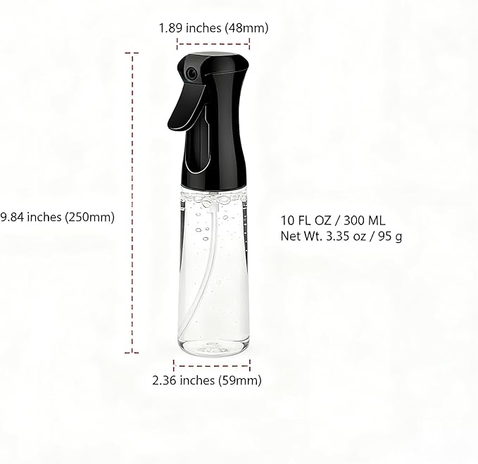 Spray Bottle for Hair, SkinCare, Planting, Showering Pets, Travel, Cleaning &Home, Empty Ultra Fine Mist hair spray bottle for Styling, Water Mister, Refillable(300ml/10.1 oz)(Black)