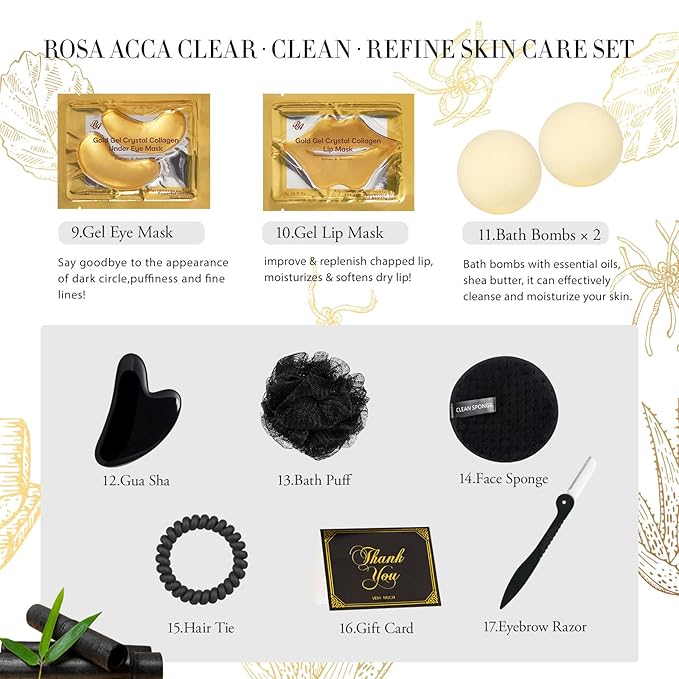 Charcoal 23 Pcs Skin Care Set for Women & Men, Bath and Body Kit, Spa Gift Baskets, Birthday Gifts, Cream, Serum, Face Oil, Sheet Mask, Clay Mask, Bath Bombs, Christmas, Valentines, Mother Day, Dad