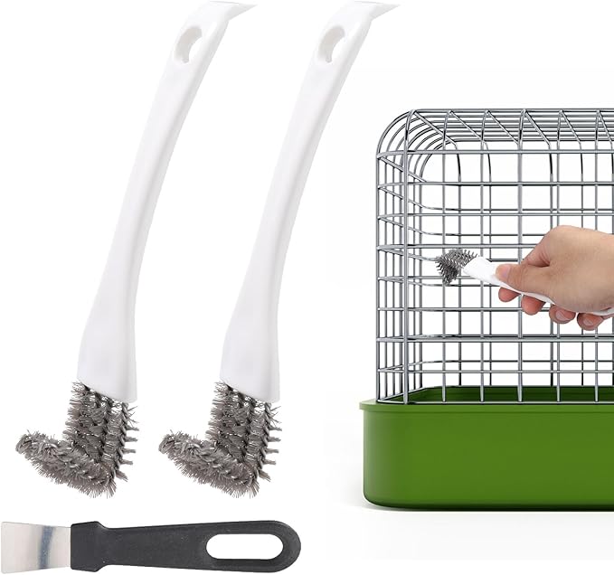 3pcs Bird Cage Cleaner Set, Bird Cage Long Handle Shovel Cleaner with Scraper Droppings Brush Tool for Small Animal Parakeet Parrot Hamster Pet Cages Cleaning Accessories