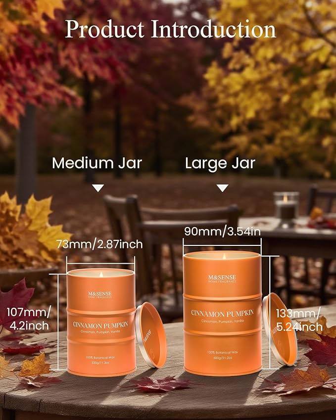 M&SENSE Cinnamon Pumpkin Scented Candles Large, Natural Soy Candles 21.2oz 120 Hour Slow Burning,Aromatherapy Candle for Stress Relief Meditation Relaxing