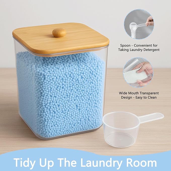 3-Pack Airtight Laundry Storage Containers with Lids - Clear Plastic Detergent Organizers for Laundry Room Organization, Scented Bead Dispenser (3Rectangular)