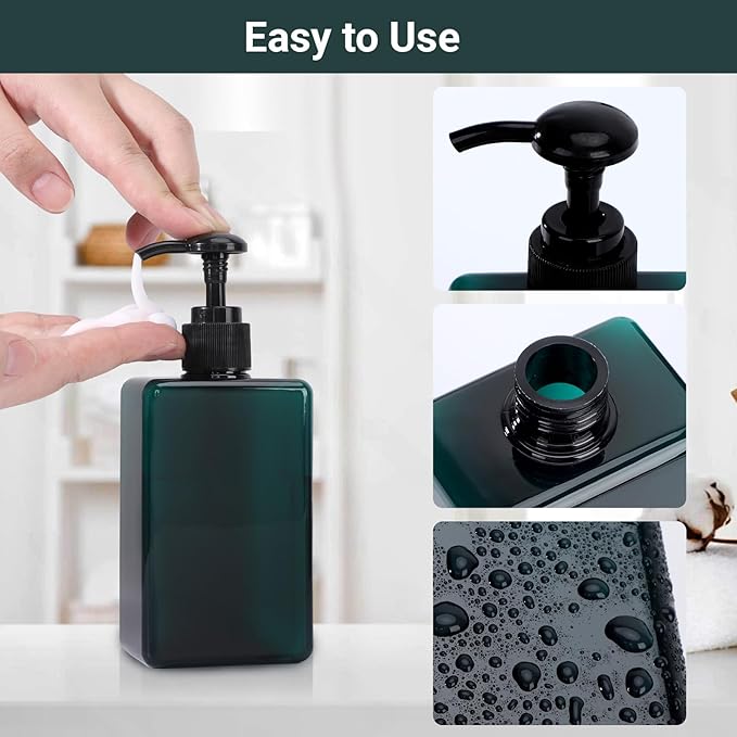 Suream 9.5oz Refillable Pump Press Bottles, Plastic Shampoo and Conditioner Dispenser, 280ml Reuable Cosmetic Empty Bottle, Bathroom Countertop Shower Dispensers for Body Wash, Hand Sanitizer, 3Pack