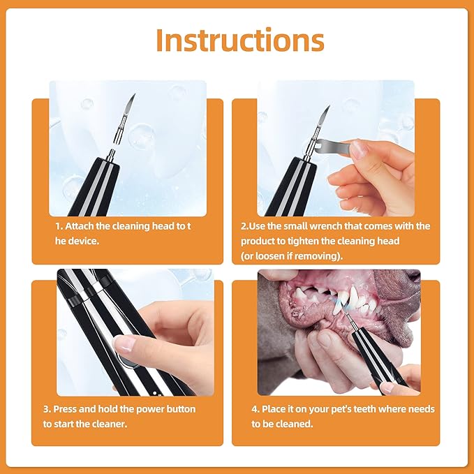 Ultrasonic Dog Plaque and Tartar Remover, Teeth Cleaning Kit for Pets, Rechargeable Dental Scraper for Pets, 5 Modes with 3 Cleaning Heads and LED Light