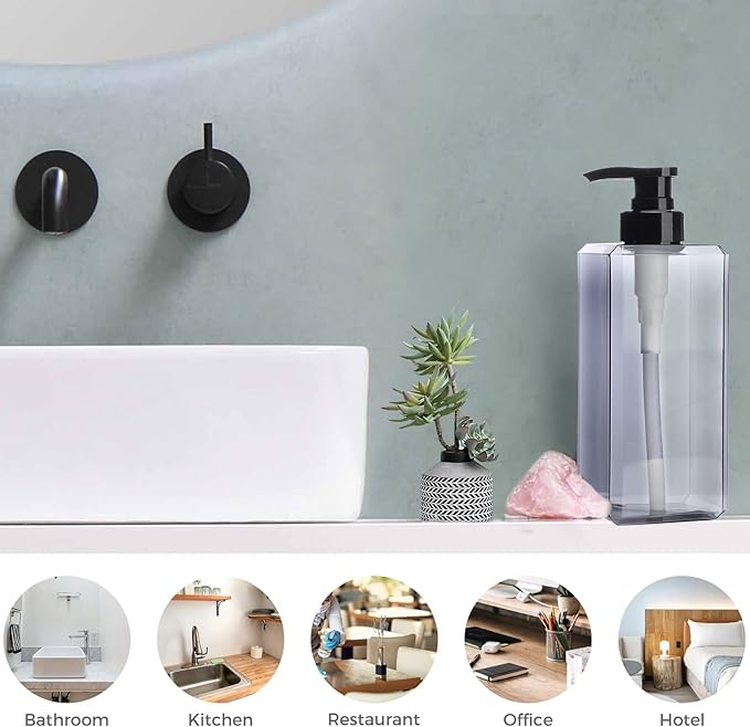 Suream 22oz Empty Plastic Bottles for Shampoo with Lables, 3Packs Bathroom Shower Containers, Refillable & Reusable Lotion Dispenser, Pump Press Bottles for Kitchen, Office, Hotel, Travel, SPA