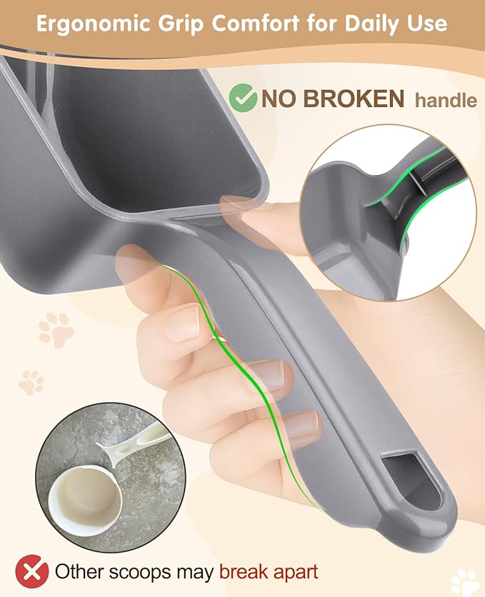 2-Pack Dog Food Scoop 1 Cup, Plastic Pet Food Measuring Scoop With Measuring Lines (1/2 & 1 Cup Markings) for Dogs, Cats, Fish, Bird（Grey)