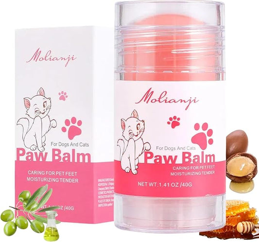 Paw Balm Dogs Lick Safe,Coconut Oil Natural Ingredients1.41oz, Pet Paw Wax moisturizer for Dogs,for Healing Cracked Dry Paws,Snouts & Elbows,Nose Butter for Dogs Cats, Relieves Odor,Pink