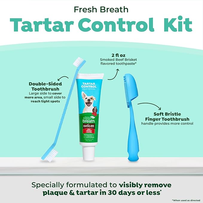 TropiClean Fresh Breath Oral Care Kit - Soft Bristle Finger Toothbrush - Dog Tooth Brushing Kit - Beef Brisket Flavor Dog Toothpaste