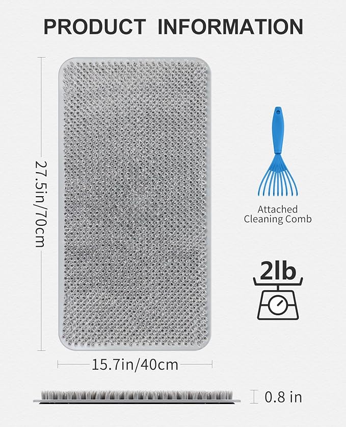 OTHWAY Non Slip Grassy Bathtub Mat : 27.5X15.7 inches Sturdy But Soft Bath Mat_Quick Drain Shower Floor Mat with Soft Bristles for Scrubbing Feet (Light Grey)