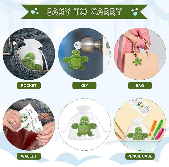 Honoson 24 Set Stuffed Turtle Employee Appreciation Christmas Inspirational Gifts Thank You Mini Plush Sea Turtle Animal Pun Thank You Note Cards for Coworkers Students Teacher Nurse Pocket Favors