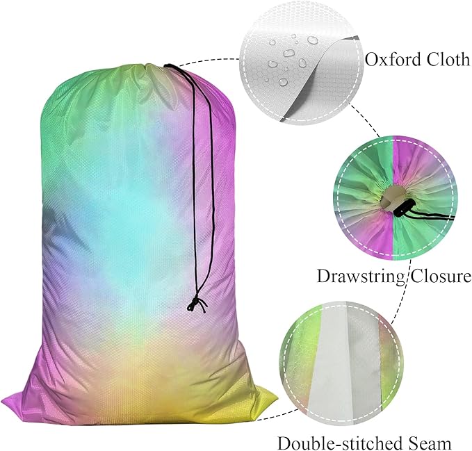 Swono Watercolor Rainbow Extra Large Huge Heavy Duty Oxford Cloth Laundry Storage Bag with Drawstring Closure, Clouds Beautiful Dye Gradient Art Laundry Bag, Machine Washable, Colorful