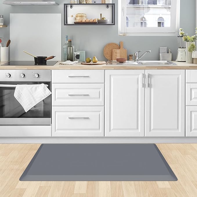 KitchenClouds Kitchen Mat Cushioned Anti Fatigue Rug 22"x36" Waterproof, Non Slip, Standing and Comfort Desk/Floor Mats for House Sink Office (Grey,0.8inch)