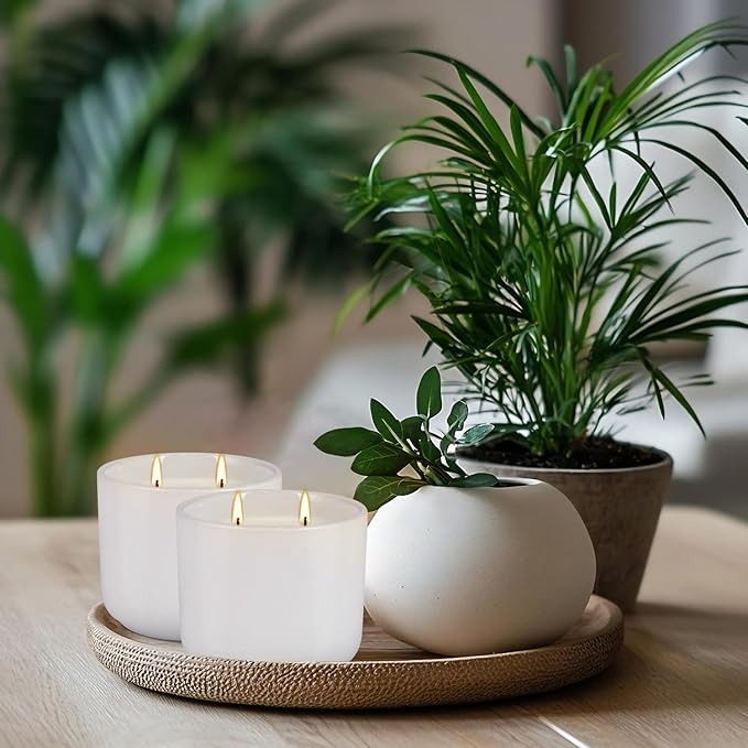 2-Pack Large Citronella Scented Candles - White Ceramic Double-Wick, Natural Soy Wax, Decorative Geometric Jar for Patio, Garden & Outdoor Decor
