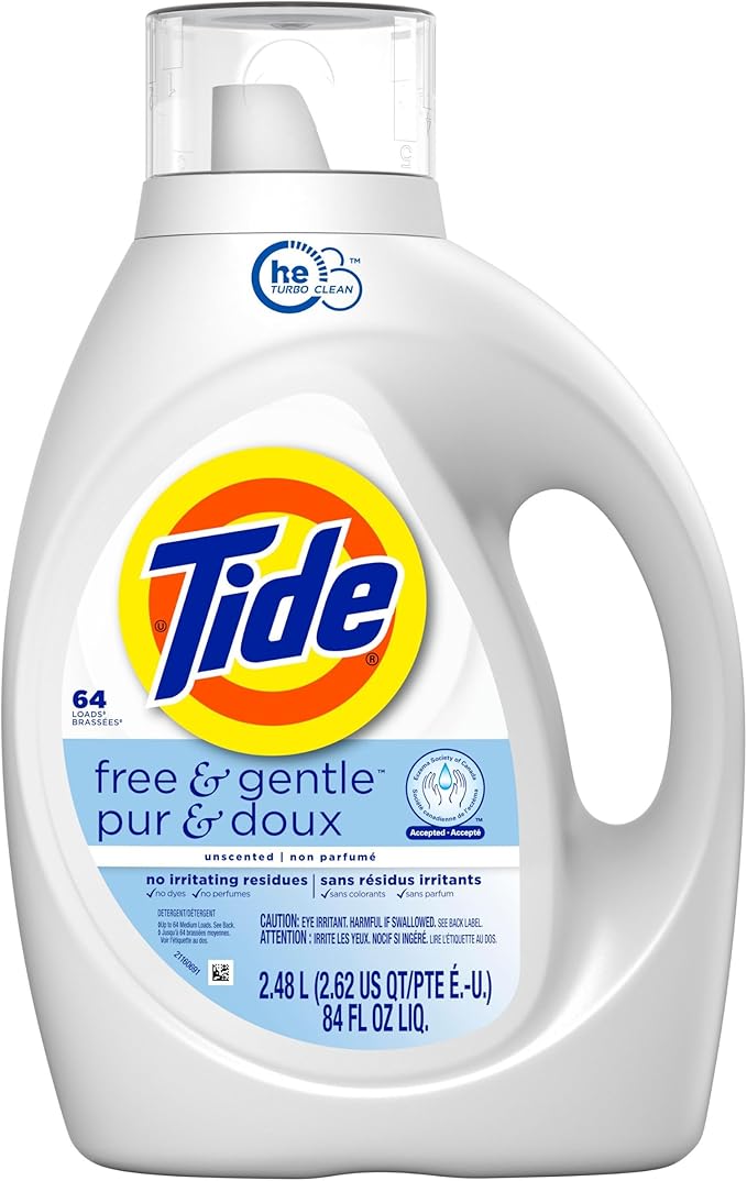 Tide Free & Gentle Liquid Laundry Detergent, 64 Loads, 84 fl oz, Tide Laundry Detergent, Clean Laundry Detergent