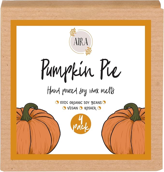Aira Fall Wax Melt - Organic, Vegan, Kosher, Scented Soy Wax Cubes w/Essential Oil Blends - No Chemical 100% Soy Wax Melts for Electric/Tealight Melters - Hand-Poured Soy Tarts - Pumpkin Pie - 4 Pack