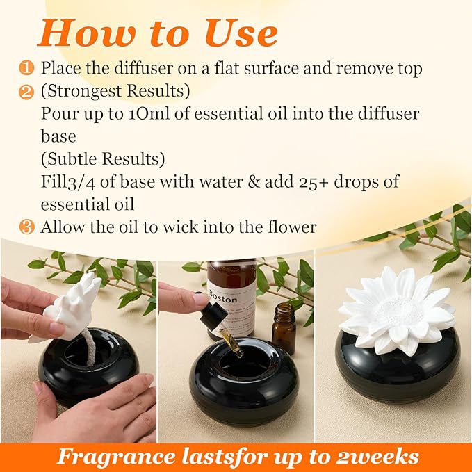 Honeydak 1 Pcs Flower Passive Essential Oil Diffuser Stone White Ceramic Porcelain Floral Diffuser with Container Non Electric Handmade Decorative Tabletops Home Decoration Christmas (Daisy Flowers)