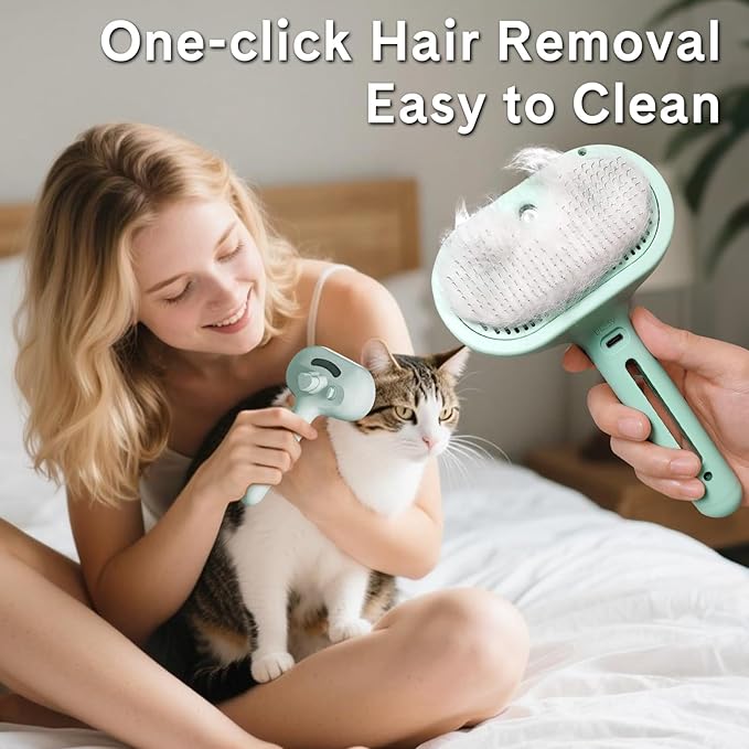 Pet Steam Brush for Dogs & Cats - 2-in-1 Deshedding & Detangling Tool with Steam Spray, Anti-Static Grooming Brush for Long/Short Haired Pets, Waterless Cleaning & Massage(Green)