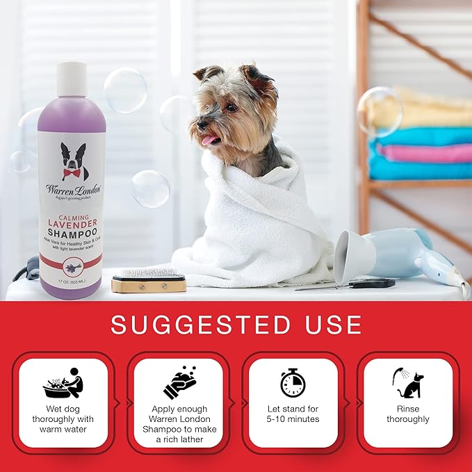 Warren London Calming Lavender Dog Shampoo Gallon | Natural Aloe Vera, Essential Oils & Vitamins | Soothes Itchy Skin, Deodorizes, Made in USA | Lavender Scent, Soap & Paraben Free
