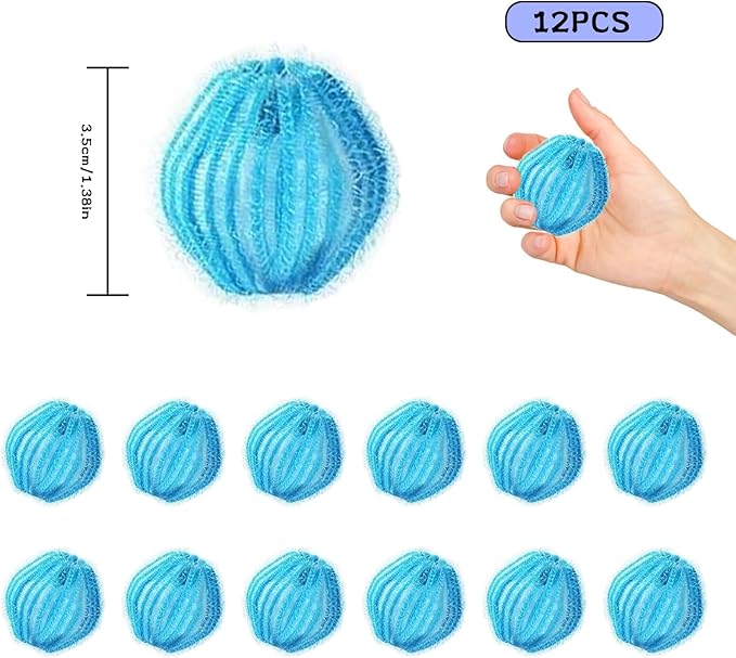 12PCS Pet Hair Remover for Laundry, Reusable Laundry Lint Remover, Dog &Cat Hair Remover for Clothes Bedding, 1.38inches Laundry Hair Trap for Washer Dryer