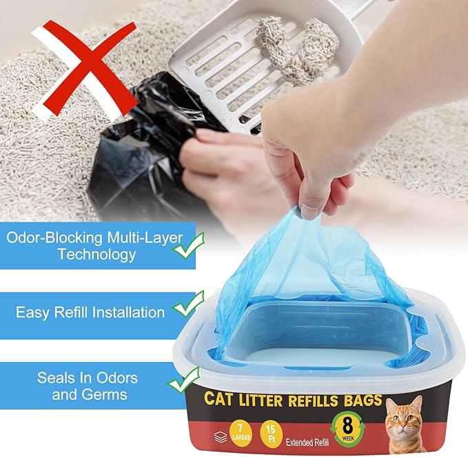 10 Pack Cat Litter Refill Bags,Compatible with Litter Genie Standard/Plus/XL and Litter Refill Cartridge,Blue