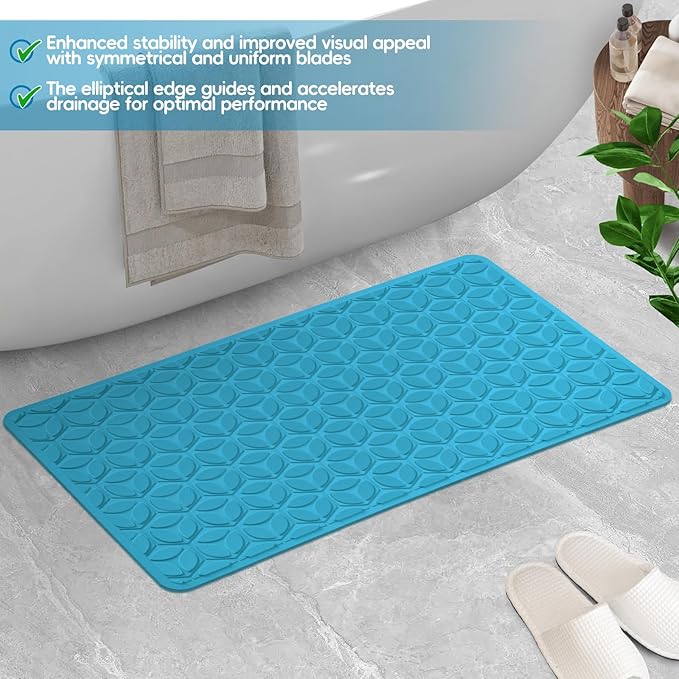 WRISIN Bathtub Mat Non Slip with Suction Cups - 100% Rubber Bathroom Mat Textured for Bath Tub Shower Safety - Soft on Touch - BPA/PVC Free - Pet Dog Bath Mat - Machine Washable - 16 × 28 Inch（R Blue）