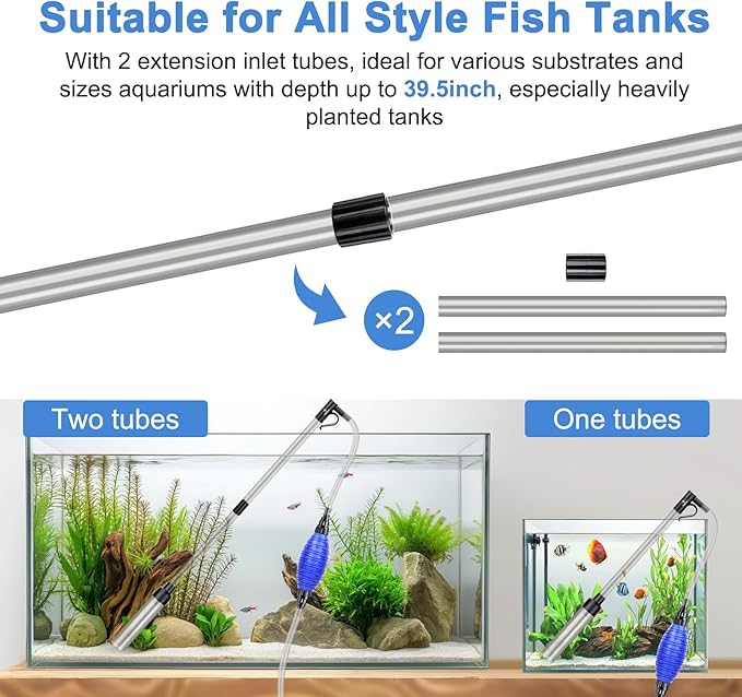 fishkeeper Quick Aquarium Siphon Pump Gravel Cleaner - 256GPH Adjustable Powerful Fish Tank Vacuum Gravel Cleaning Kit for Aquarium Water Changer, Sand Cleaner, Dirt Removal