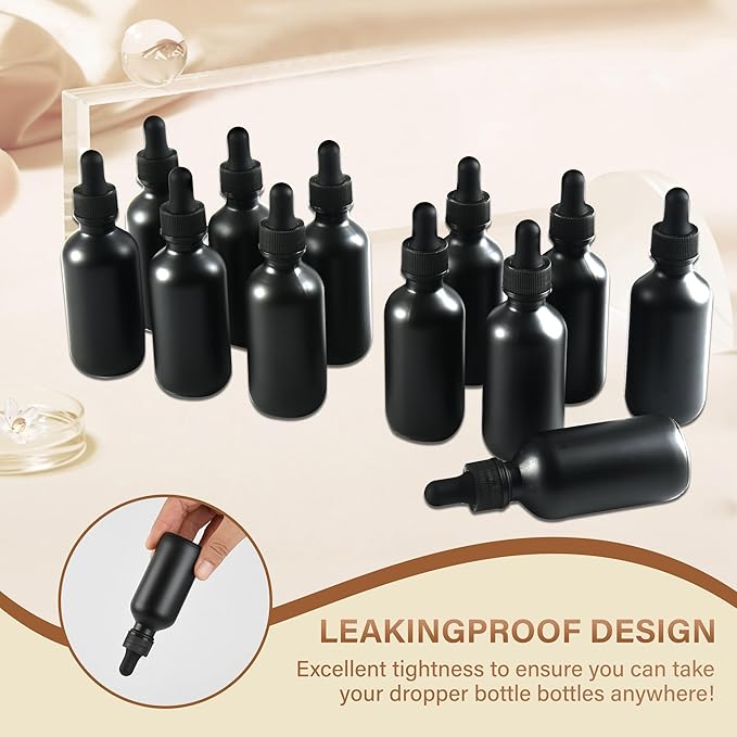 12 Pcs, 2oz Dropper Bottle, Black Glass Eye Dropper Bottle, Tincture Bottles with Dropper, Pretty Finish, Leak-Proof Design, Stronger Suction for All Kinds of Mixed Liquids