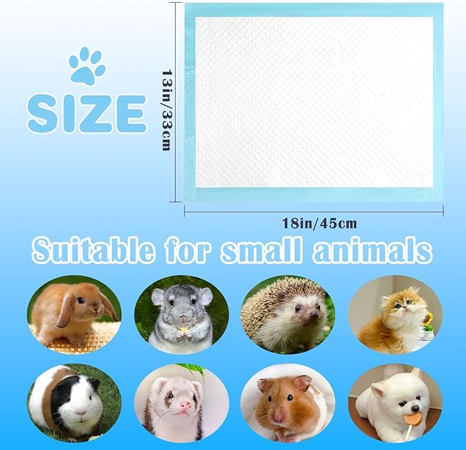 kathson 100Pcs Rabbit Pee Pads,18" x13" Disposable Bunny Diapers Cage Liners,Super Absorbent Pet Toilet Training Pads for Guinea Pig,Hedgehogs,Hamsters,Chinchillas,Cats,Reptiles and Small Animals