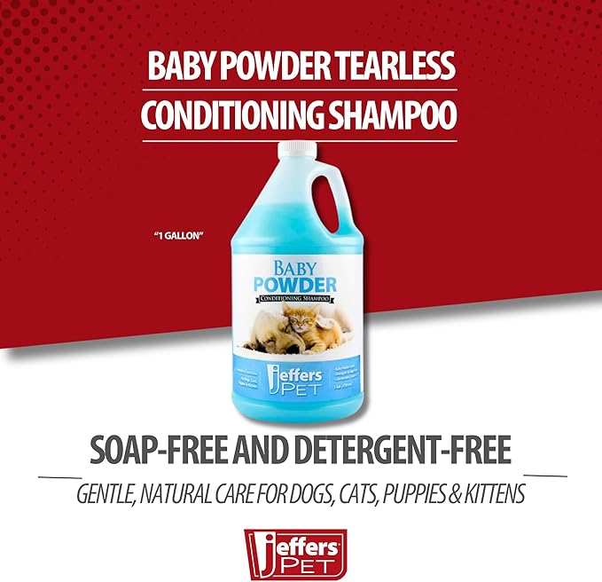 Jeffers Baby Powder Scent Conditioning Shampoo for Dogs, Cats, Puppies & Kittens – Gentle, Soap Free Formula with Natural Oils – Odor Eliminating, Safe Coat Care, Hypoallergenic Pet Shampoo, 1 Gal