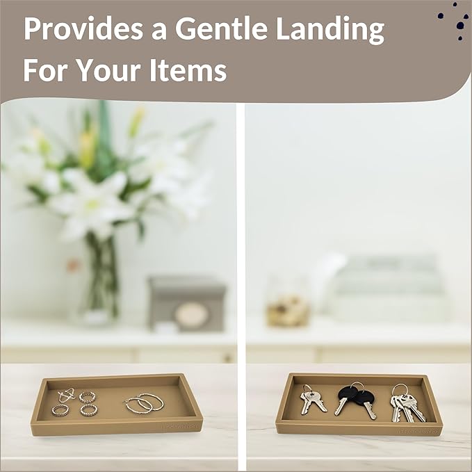 Countertop and Vanity Tray – Small 7.7" Silicone Soap Dispenser Trays, Flexible Bathroom Trays, Dish Soap Holder Kitchen Counter Caddy, Organizer Sink Tray for Soaps Bottles, Sponge, Keys