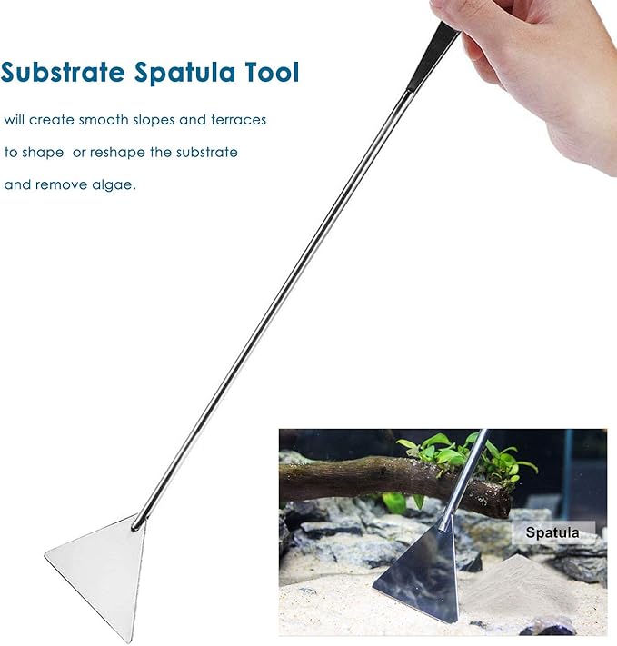 Capetsma Aquascape Long Stainless Steel Plant Tools Set - Aquarium Tweezers, Scissors, Spatula, Algae Scrapers - Fish Tank Cleaning Kit