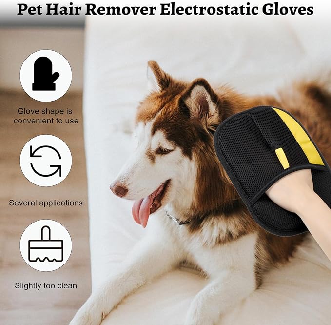 3PCS Pet Hair Removal Gloves Electrostatic Reusable Grooming Gloves for Cats & Dogs Efficient Hair Remover for Furniture, Couch, Carpet & Curtains Upgrade Pet Grooming Tool