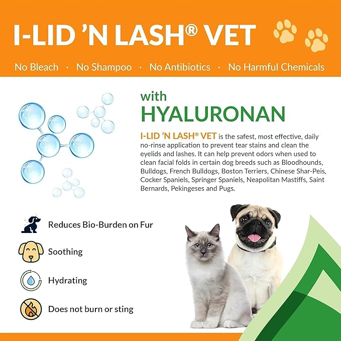 I-LID ’N LASH Vet Pump Pet Tear Stain Preventer for Dogs (50 ml) | Prevents Eye Tear Stains | Odor Eye Cleaner | Cats & Dogs Tear Stain Solution with Hyaluronic Acid | Non Antibiotic Eye Wash Solution
