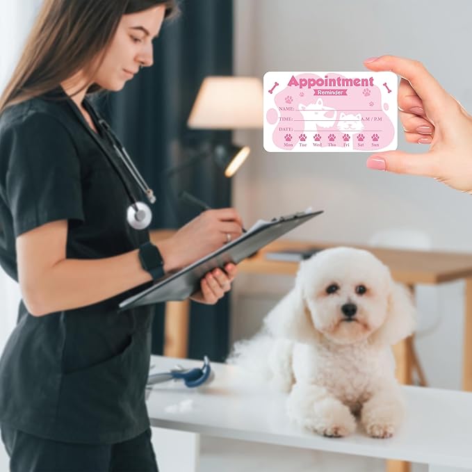 240Pcs Pet Grooming Appointment Reminder Cards Paw Prints Client Business Card for Vet Office Dog Spa Boarding Training Cats Care 3.54 x 2inch 2 Colors