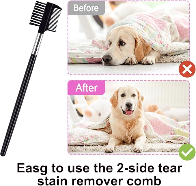 6 Pack Flea Comb for Cats Dogs,Stainless Steel Dog Cat Grooming Combs With Rounded Teeth,Double-Sided Tear Stain Remover,Dematting Comb For Dogs Cats Ideal for Small, Medium & Large Pets (Pink)