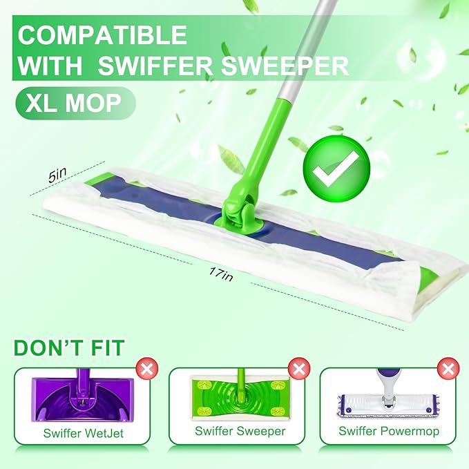 40 Count XL Dry + Wet Mopping Cloths Kit for Swiffer Sweep XL Mop, Disposable X-Large Mop Pads Refills Kit Includes 30 Dry Sweeping Cloths & 10 Wet Mopping Pads for Multi-Surface Floor Cleaning